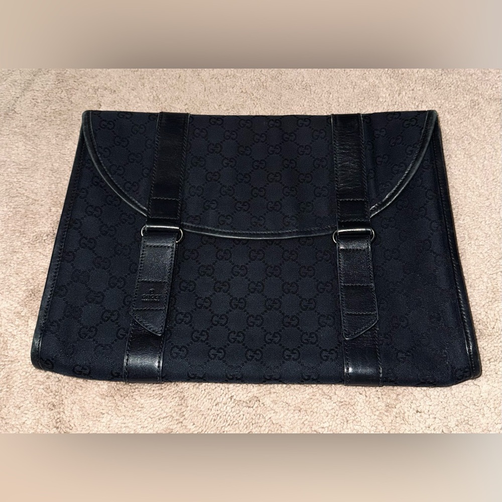 Gucci AUTHENTIC Vintage Monogram GG Black Canvas Clutch Bag File Laptop Case - Picture 3 of 16